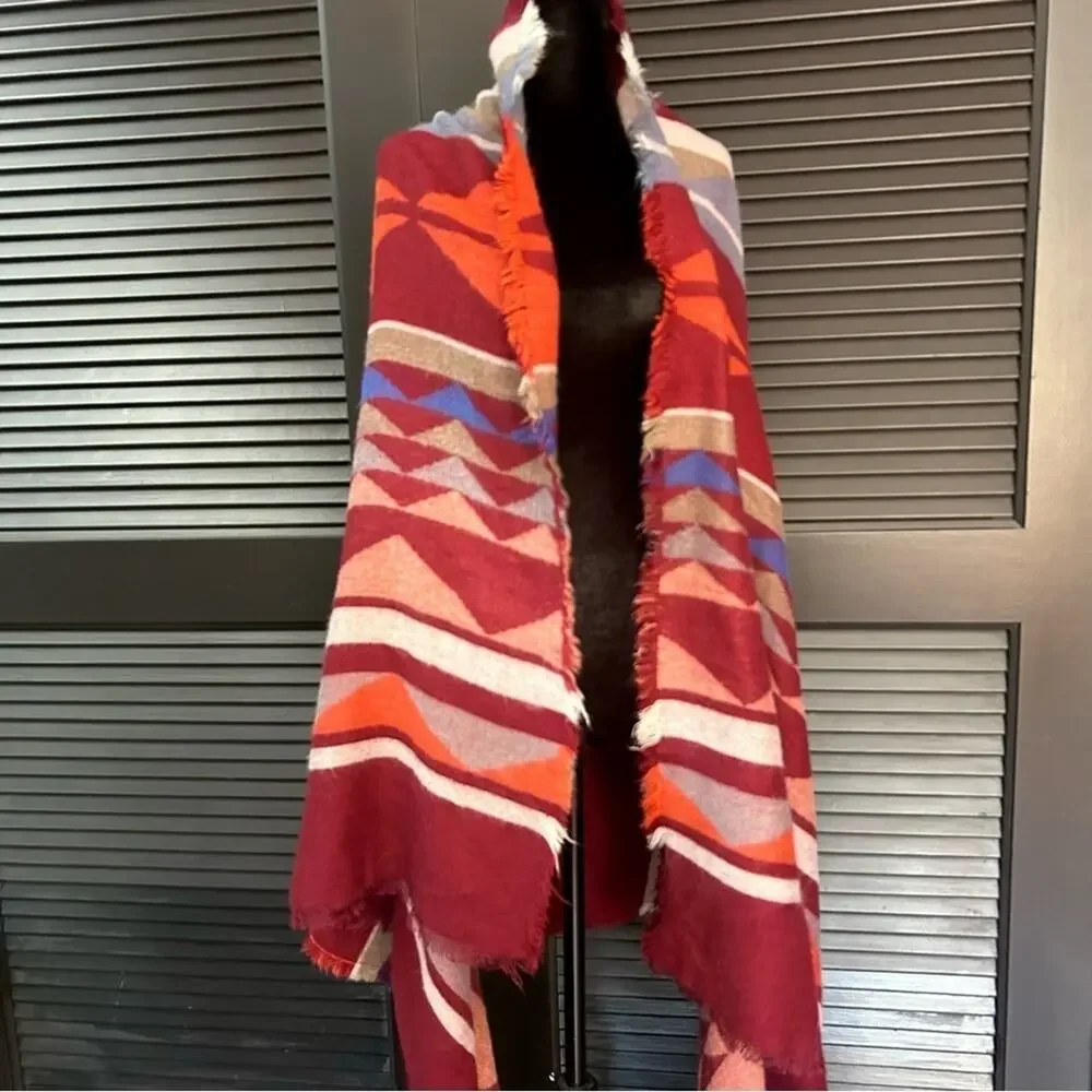 Southwestern Multicolored Cozy Wrap, Geometric Design, Perfect for Cool Nights